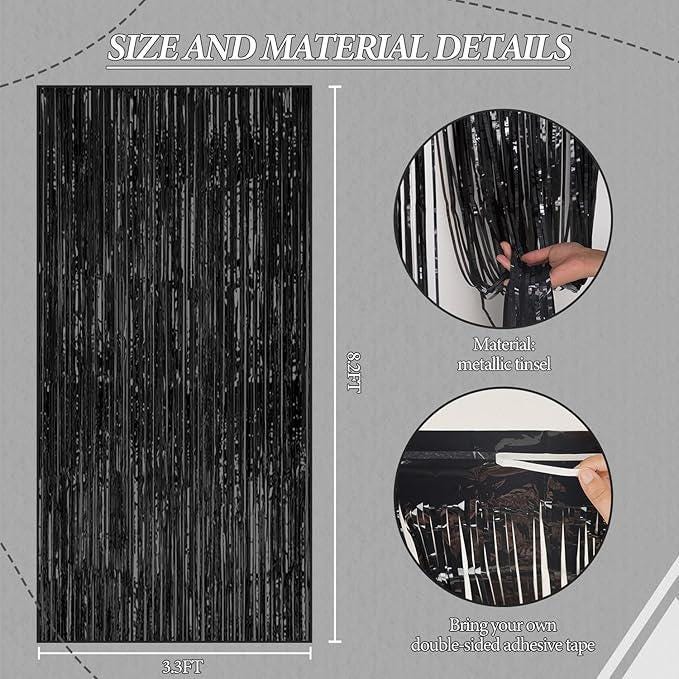 Black Tinsel Foil Backdrop 3 Pack 3.3x8.2ft Party & Photo Booth Decor