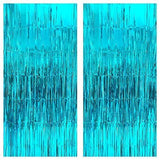 Blue Foil Fringe Backdrop 2 Pack 3.2x8ft Under the Sea & Beach Party Decor
