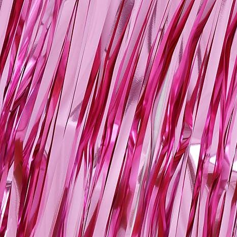 Pink Tinsel Backdrop 6 Pack Fringe Curtains for Birthday, Baby Shower & Party Decor