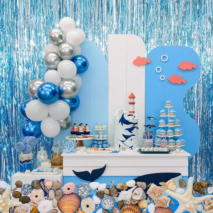Light Blue Metallic Tinsel Backdrop 2 Pack 6.4x8.2ft Birthday & Party Decor