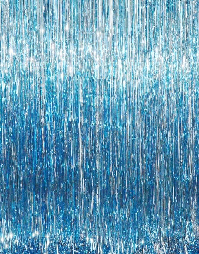 Light Blue Metallic Tinsel Backdrop 2 Pack 6.4x8.2ft Birthday & Party Decor