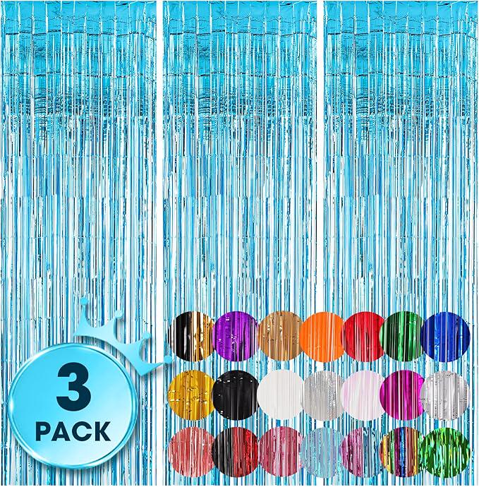 Light Blue Tinsel Backdrop 3 Pack 3.3x8.2ft Birthday, Baby Shower & Party Decor