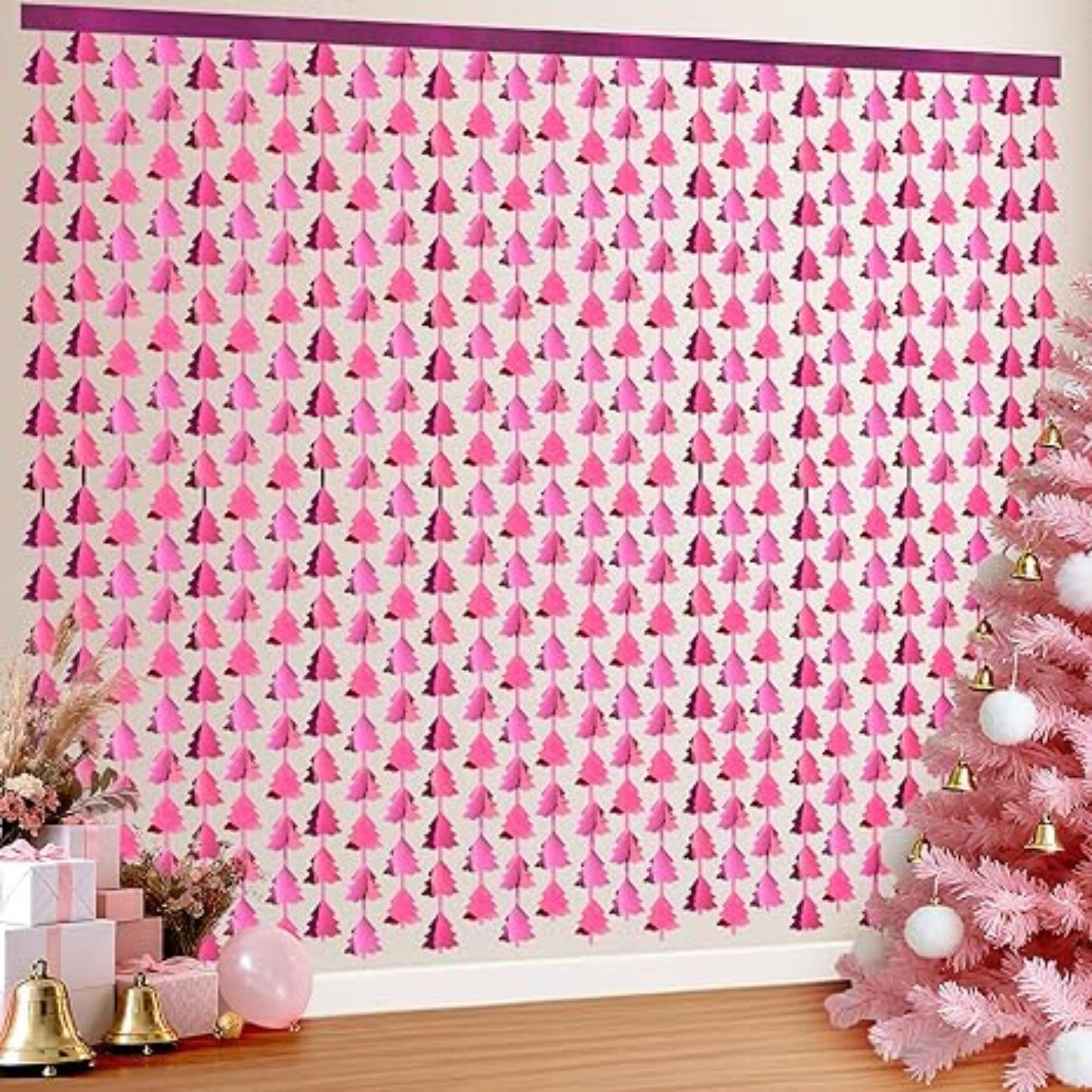 Pink Christmas Tree Tinsel Backdrop 2 Pack 3.3x6.6ft Holiday & Birthday Decor