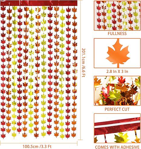 Fall Metallic Tinsel Backdrop 3 Pack 3.3x6.6ft Autumn Thanksgiving Party Decor