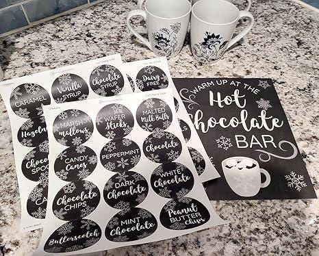 Hot Chocolate Bar Station Kit with Labels, 8x10 Sign & Cocoa Bar Stickers
