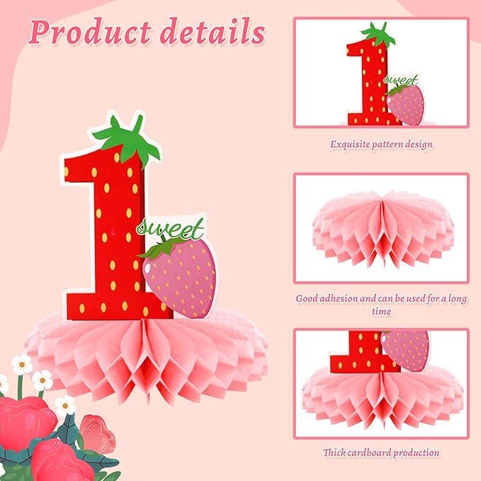 10 PCS Strawberry First Birthday Table Centerpieces for Baby Girls Party Decor
