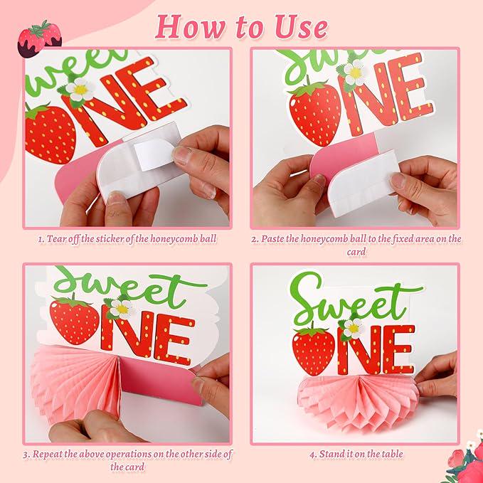 10 PCS Strawberry First Birthday Table Centerpieces for Baby Girls Party Decor