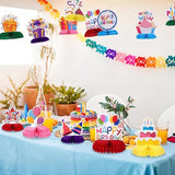 12 PCS Colorful Happy Birthday Table Centerpieces Honeycomb Toppers for Kids Party