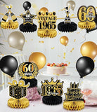 9 PCS 60th Birthday Table Centerpieces Black and Gold Honeycomb Party Decor