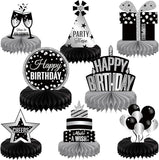 8 PCS Silver & Black Birthday Honeycomb Table Centerpieces Party Decor for Kids and Adults