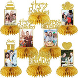 8 PCS Gold Glitter Honeycomb Birthday Centerpieces Photo Table Toppers for Adults