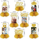 8 PCS Gold Glitter Honeycomb Birthday Centerpieces Photo Table Toppers for Adults