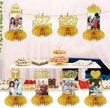 8 PCS Gold Glitter Honeycomb Birthday Centerpieces Photo Table Toppers for Adults