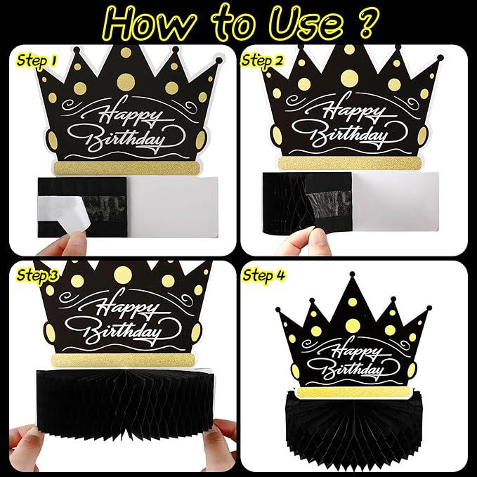 6 PCS Black & Gold Honeycomb Birthday Table Centerpieces Elegant Party Decor