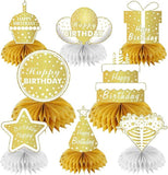 8 PCS White & Gold Happy Birthday Table Centerpieces Elegant Party Decor for Adults