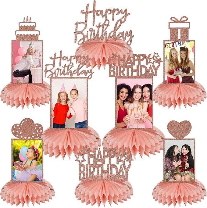 8 PCS Rose Gold Birthday Honeycomb Table Centerpieces Glitter Party Decor for Women & Girls
