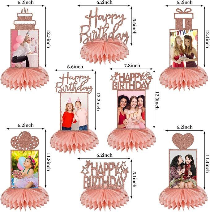 8 PCS Rose Gold Birthday Honeycomb Table Centerpieces Glitter Party Decor for Women & Girls