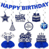 11 PCS Blue & Silver Happy Birthday Party Decorations Kit Centerpieces Banner and Table Toppers