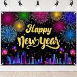 Multicolor 2026 Happy New Year Banner Fireworks Cityscape Party Backdrop 7x5ft