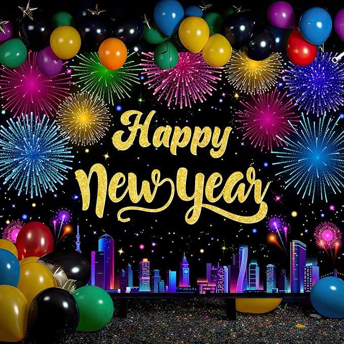 Multicolor 2026 Happy New Year Banner Fireworks Cityscape Party Backdrop 7x5ft