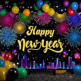 Multicolor 2026 Happy New Year Banner Fireworks Cityscape Party Backdrop 7x5ft