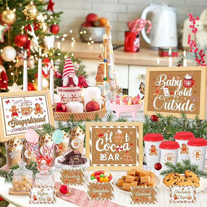 Gingerbread Man Hot Cocoa Bar Kit with Banner, Labels & Cup Stickers Christmas Party Decor