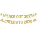 Peace Out 2025 Cheers to 2026 Glitter Banner 10 Feet New Year Decor