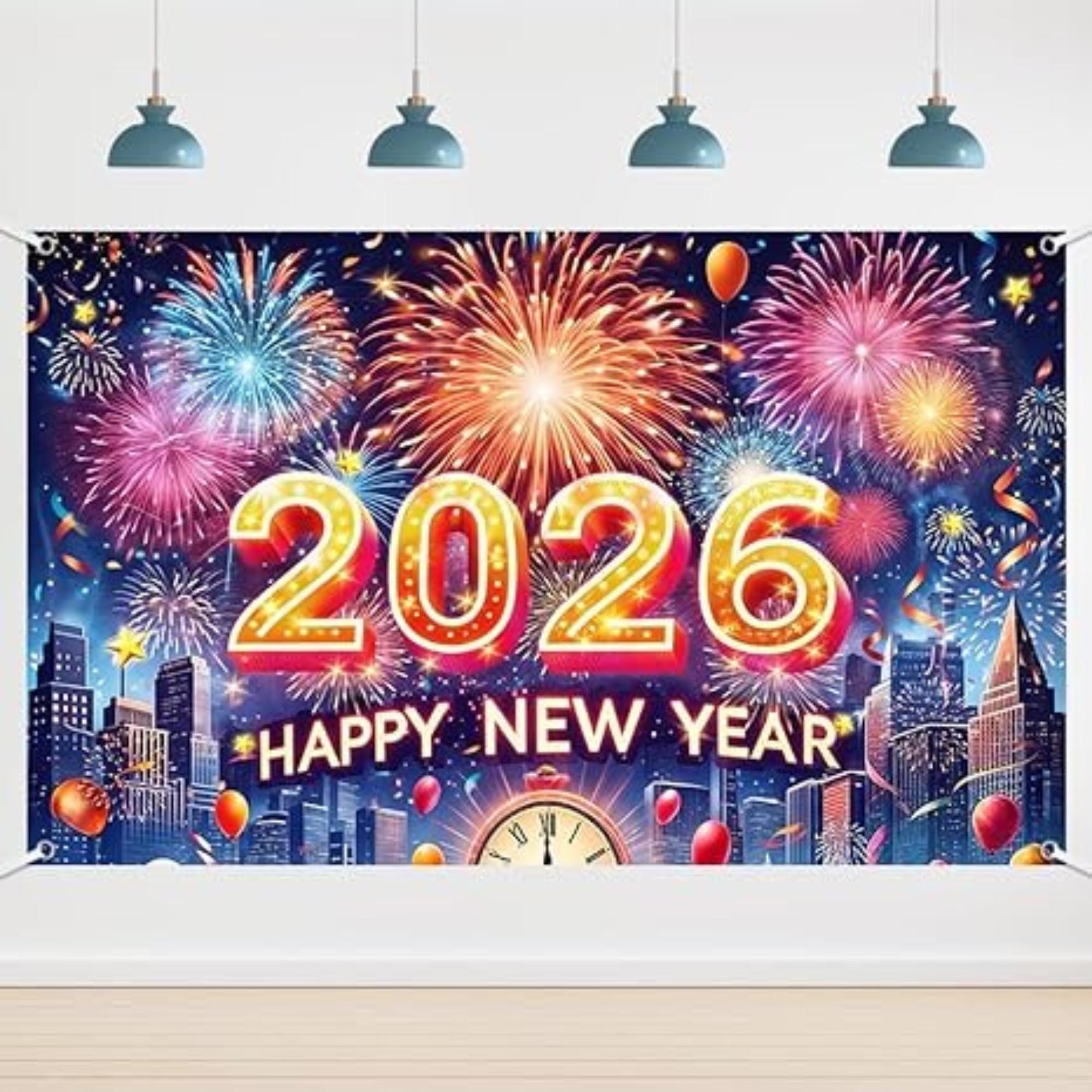 6x3.6ft Happy New Year 2026 Multicolor Banner Party Decor and Photo Backdrop