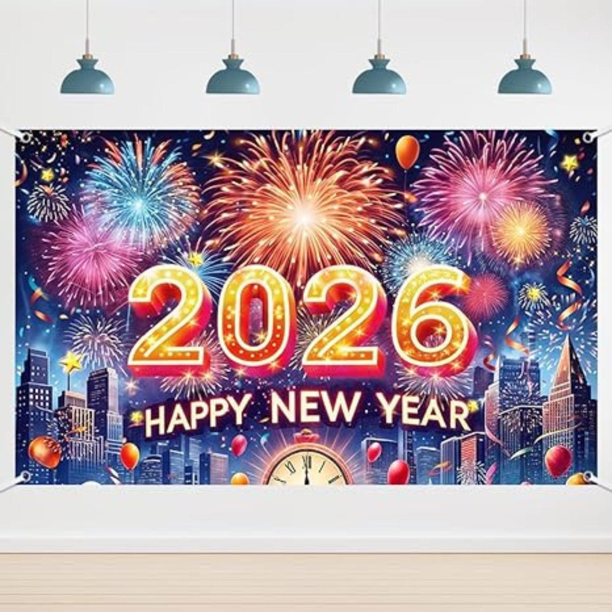 6x3.6ft Happy New Year 2026 Multicolor Banner Party Decor and Photo Backdrop