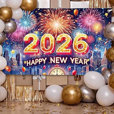 6x3.6ft Happy New Year 2026 Multicolor Banner Party Decor and Photo Backdrop