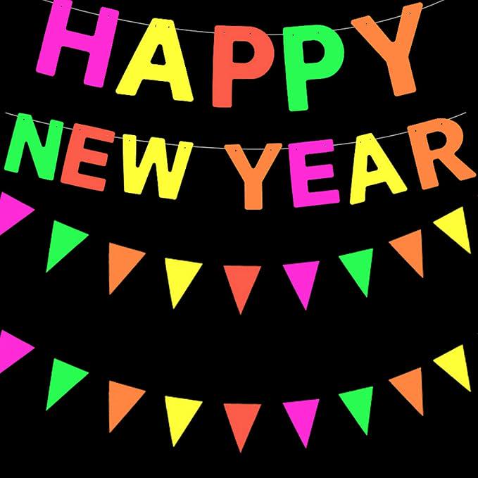 Black Light Neon Happy New Year Garland UV Glow 2026 Party Decoration