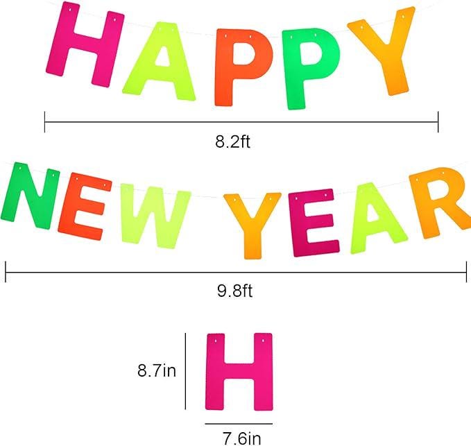 Black Light Neon Happy New Year Garland UV Glow 2026 Party Decoration