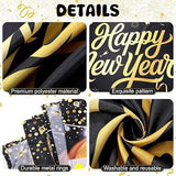 Happy New Year 2026 Black Gold Glitter Banner Backdrop 6x3.6ft Party Decor