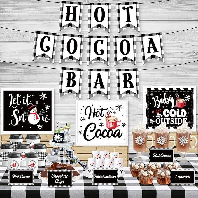 Hot Cocoa Bar Decor Kit, Winter Party Banner, Signs, Labels