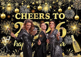Cheers to 2026 Happy New Year Black Gold Backdrop 7x5ft Party Banner