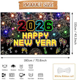 Happy New Year 2026 Neon Banner 70.8x43.3 Colorful Fireworks Party Backdrop