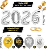 Extra Large Happy New Year 2026 Banner Silver Balloons NYE Party Backdrop