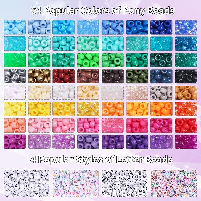 2350pcs, 64 Colors, Pony Beads for Bracelet Making Kit