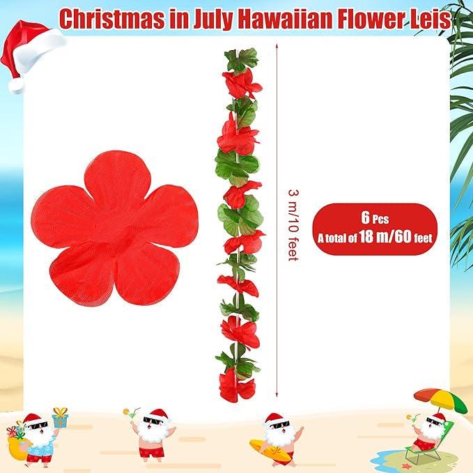 6PCS 10FT Red Green Christmas Flower Leis Hawaiian Luau Party Decorations