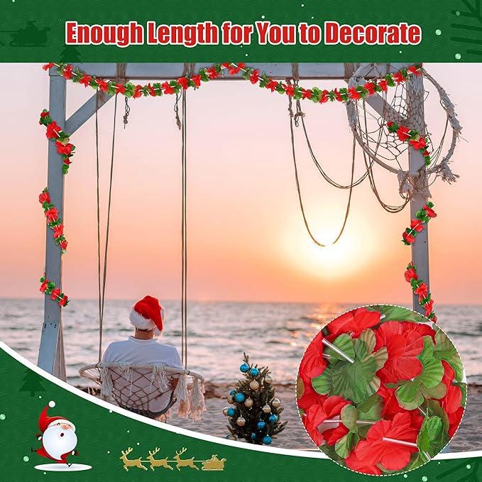 6PCS 10FT Red Green Christmas Flower Leis Hawaiian Luau Party Decorations