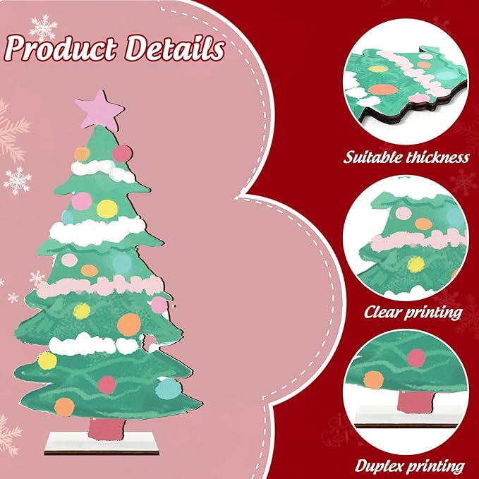6PCS Christmas Wooden Signs Tree Tabletop Centerpieces Home Party Decor