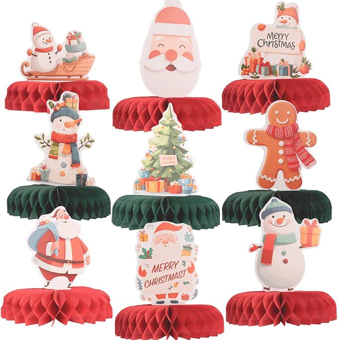 9PCS Christmas Honeycomb Table Centerpieces Red Green Paper Party Decor