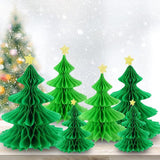 6PCS 3D Green Christmas Honeycomb Paper Trees Table Centerpiece Hanging Decor