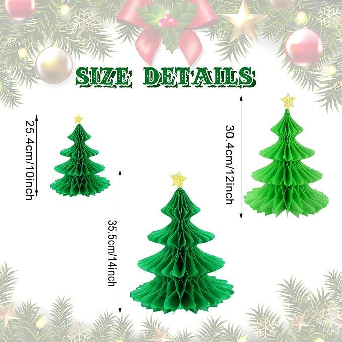 6PCS 3D Green Christmas Honeycomb Paper Trees Table Centerpiece Hanging Decor