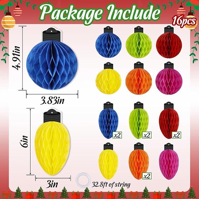 16PCS Christmas Honeycomb Hanging Paper Balls Tree Table Party Decor