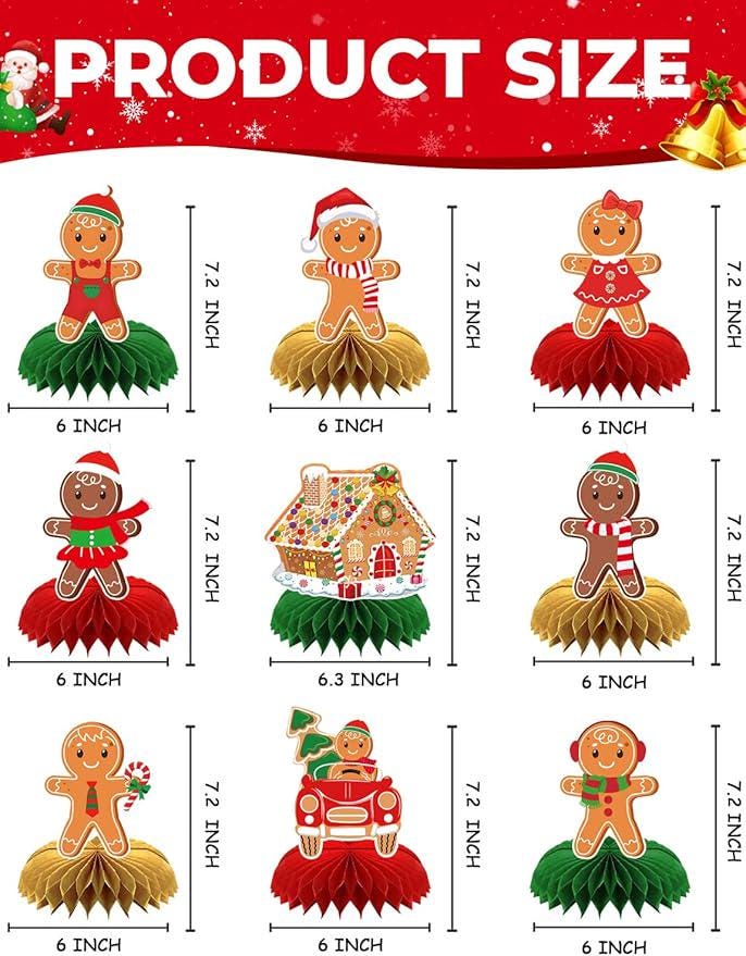 9PCS Gingerbread Man Honeycomb Table Centerpieces Christmas Holiday Party Decor