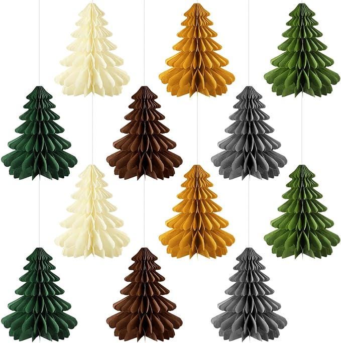 Eersida 12PCS 12 Inch Christmas Honeycomb Paper Trees Multicolor Xmas Decor