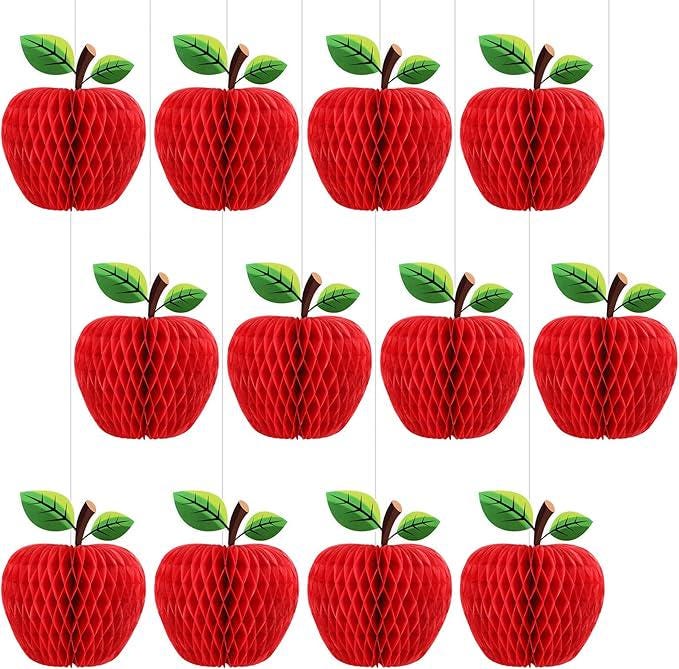 12PCS Large Red Apple Honeycomb Paper Centerpiece 3D Autumn Xmas Decor