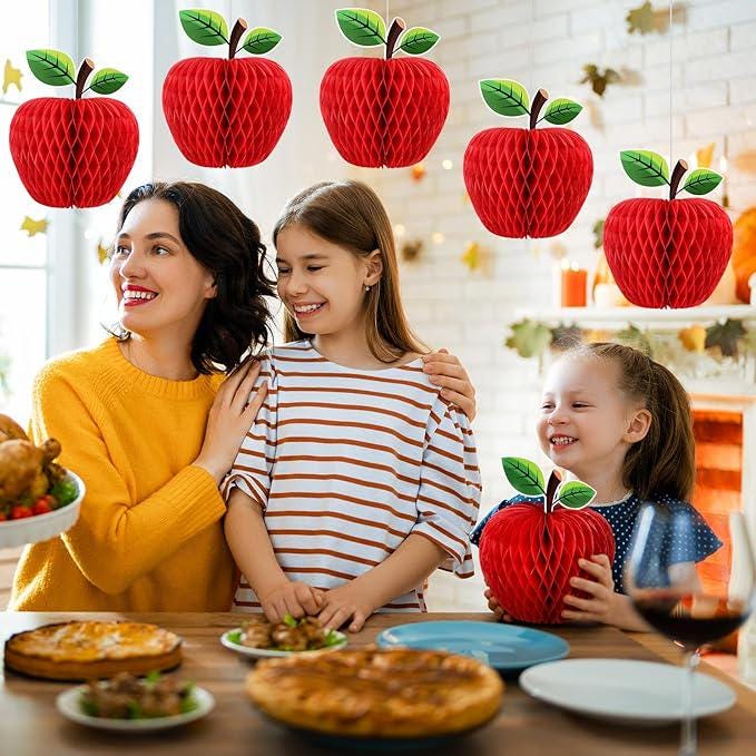 12PCS Large Red Apple Honeycomb Paper Centerpiece 3D Autumn Xmas Decor