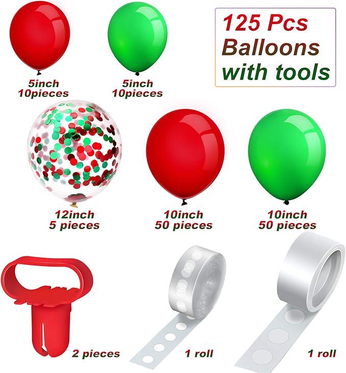 Christmas Balloon Arch Kit 129Pcs Red Green Confetti Balloons for Holiday Party